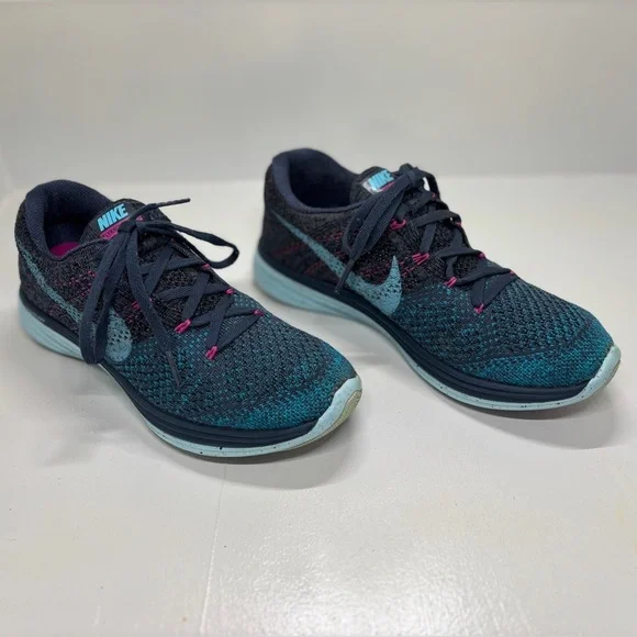 Women's Nike Flyknit Lunar 3 Blue and Pink Running shoes Size 7 - Picture 2 of 11